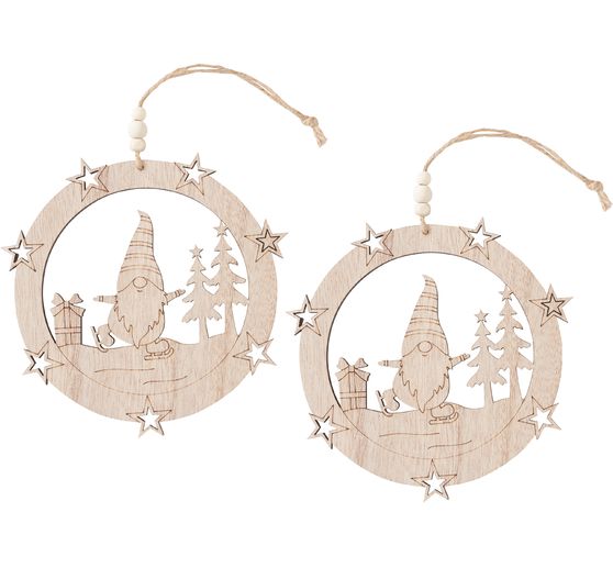 Décorations à suspendre en bois VBS « Lutin », set de 2