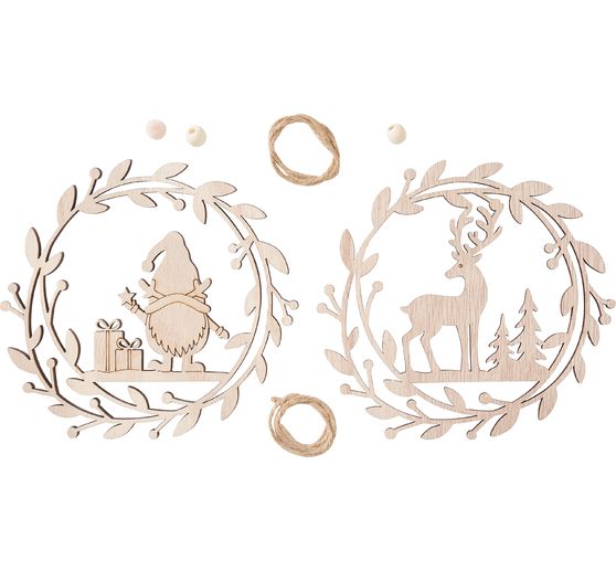 Décorations à suspendre en bois VBS « Lutin et renne », set de 2