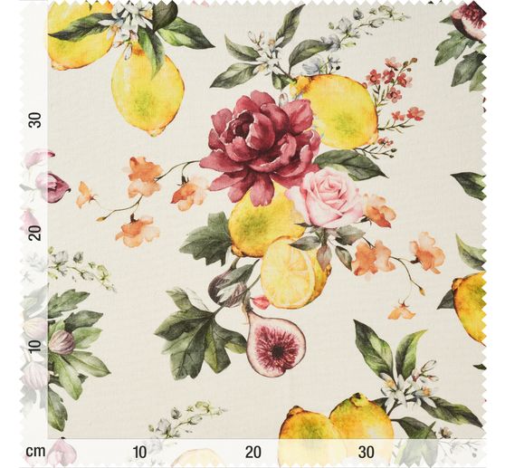 Tissu coton au mètre « Citron et roses »
