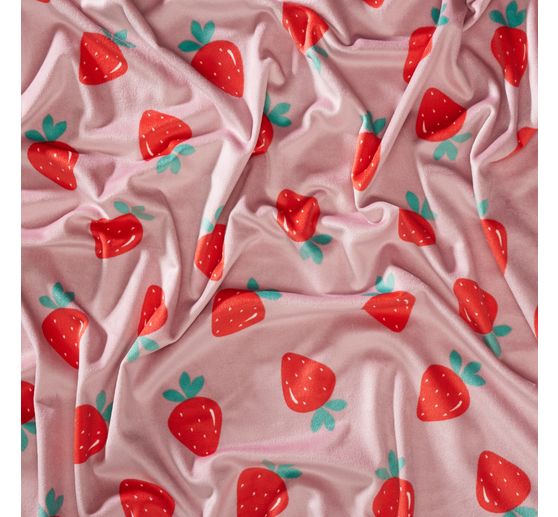 Tissu jersey polyester chilly print « Fraises »