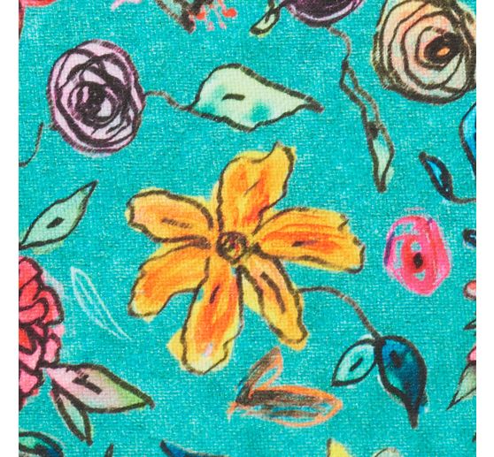 Tissu au mètre polyester « Fleurs-Turquoise »