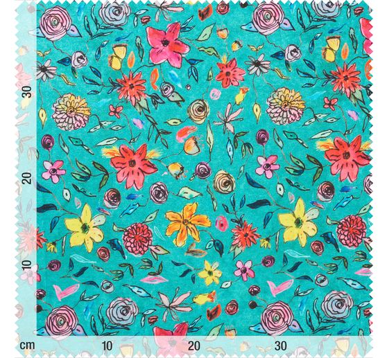 Tissu au mètre polyester « Fleurs-Turquoise »