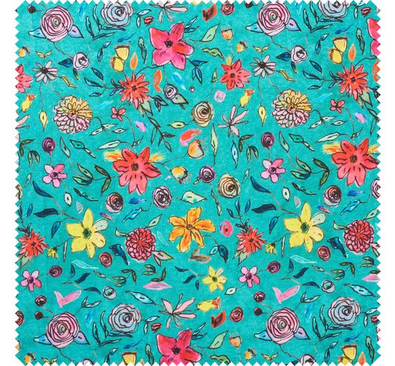 Tissu au mètre polyester « Fleurs-Turquoise »