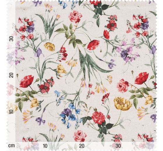 Tissu déco imprimé aspect lin au mètre « Fleurs d'été »
