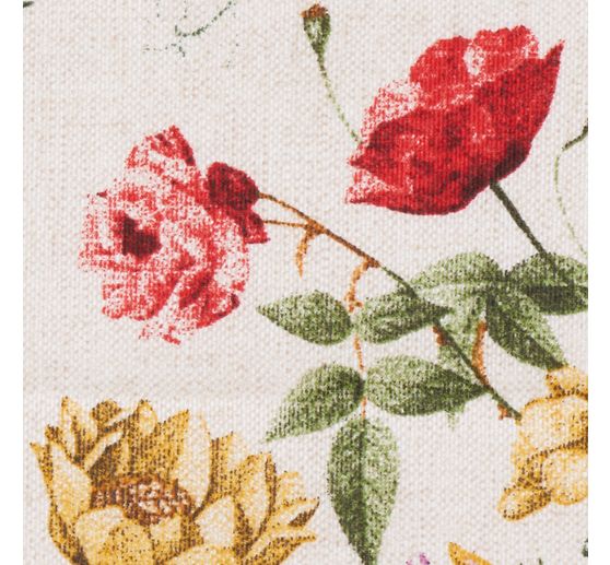 Tissu déco imprimé aspect lin au mètre « Fleurs d'été »