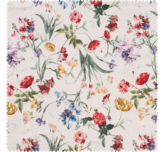 Tissu déco imprimé aspect lin au mètre « Fleurs d'été »
