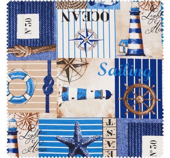 Tissu déco imprimé aspect lin au mètre « Sailing »