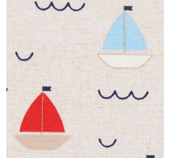 Tissu déco imprimé aspect lin au mètre « Bateaux à voile »
