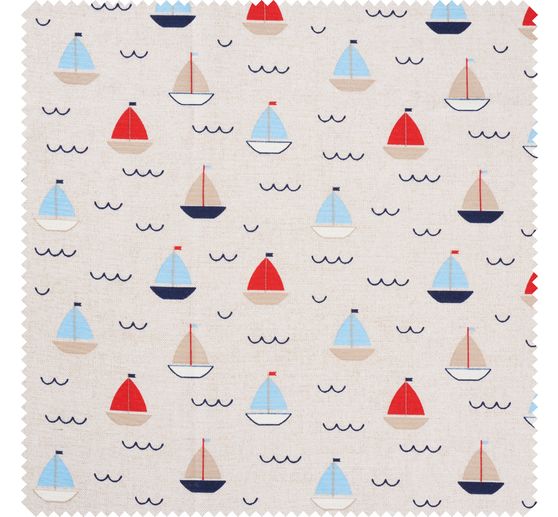 Tissu déco imprimé aspect lin au mètre « Bateaux à voile »