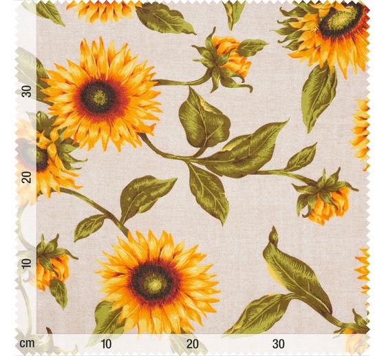 Tissu déco imprimé aspect lin au mètre « Tournesol »