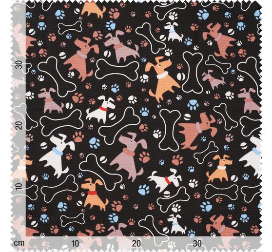 Tissu déco imprimé aspect lin au mètre « Dogs »