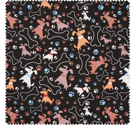 Tissu déco imprimé aspect lin au mètre « Dogs »