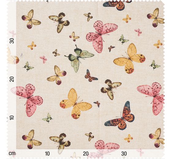 Tissu déco imprimé aspect lin au mètre « Papillons »