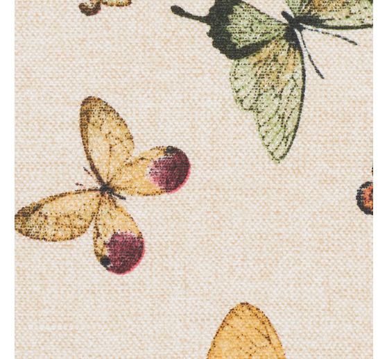 Tissu déco imprimé aspect lin au mètre « Papillons »