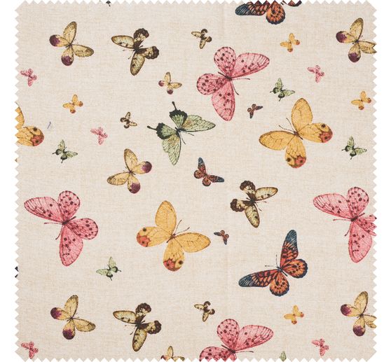 Tissu déco imprimé aspect lin au mètre « Papillons »