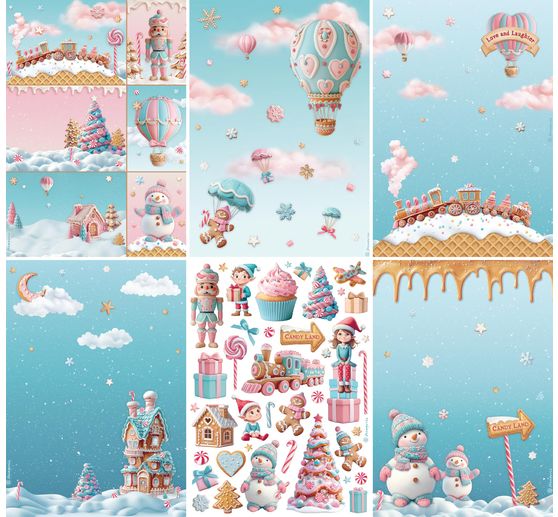 Assortiment de soies de paille à motifs « Candy Christmas », set de 6