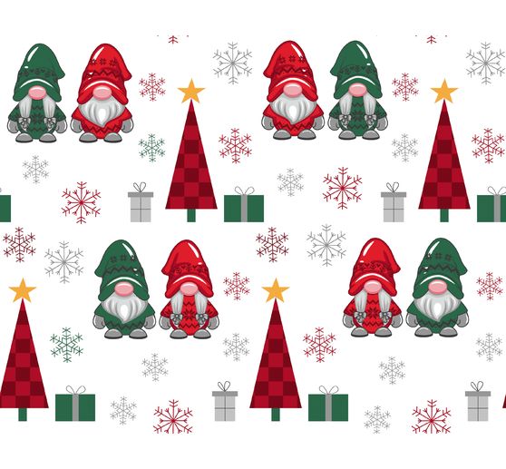 Tissu déco imprimé aspect lin au mètre « Lutins et sapins »