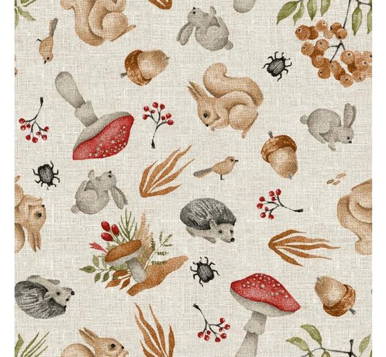 Tissu déco imprimé aspect lin au mètre « L'automne »
