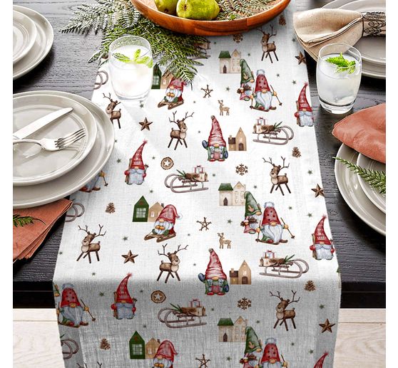 Tissu imprimé aspect lin au mètre « Le monde des lutins »
