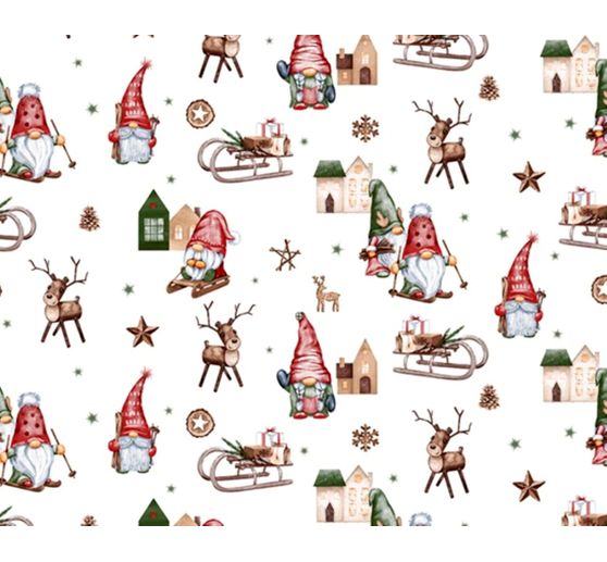 Tissu imprimé aspect lin au mètre « Le monde des lutins »