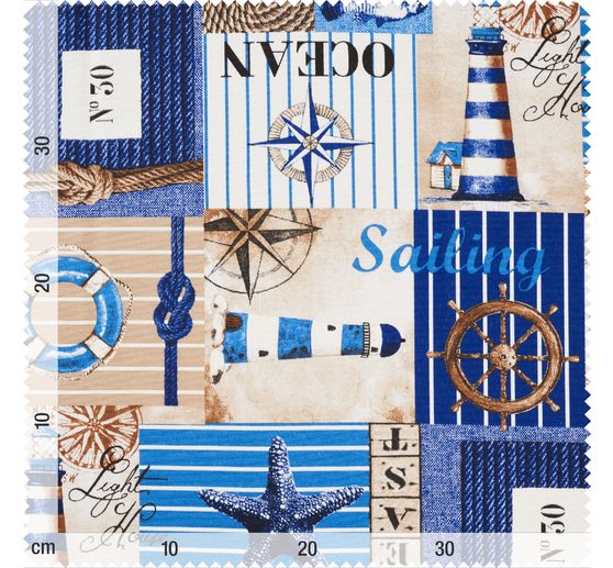 Tissu déco imprimé aspect lin au mètre « Sailing »