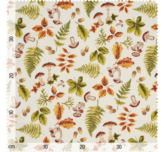 Motif fabric linen optics "Autumn leaves and mushrooms"