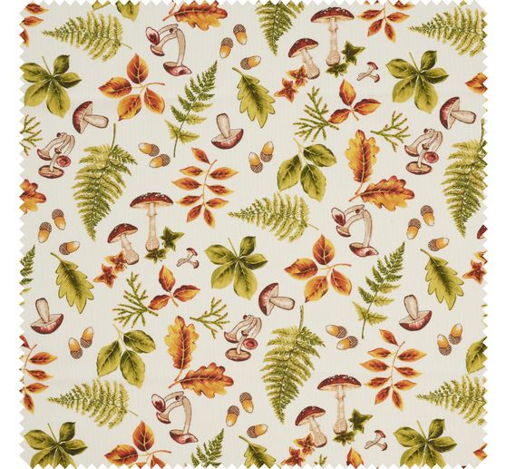 Motif fabric linen optics "Autumn leaves and mushrooms"