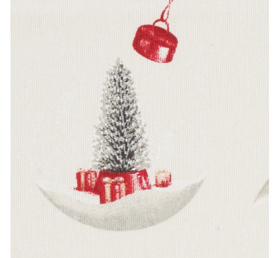 Tissu imprimé aspect lin au mètre avec impression dorée « Snowman and Santa »