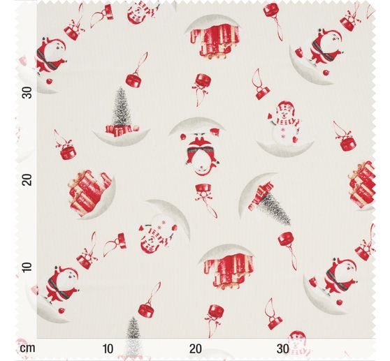 Tissu imprimé aspect lin au mètre avec impression dorée « Snowman and Santa »