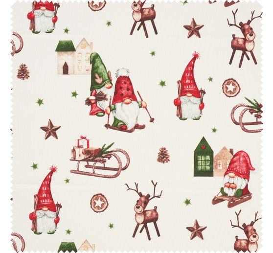 Tissu imprimé aspect lin au mètre « Le monde des lutins »