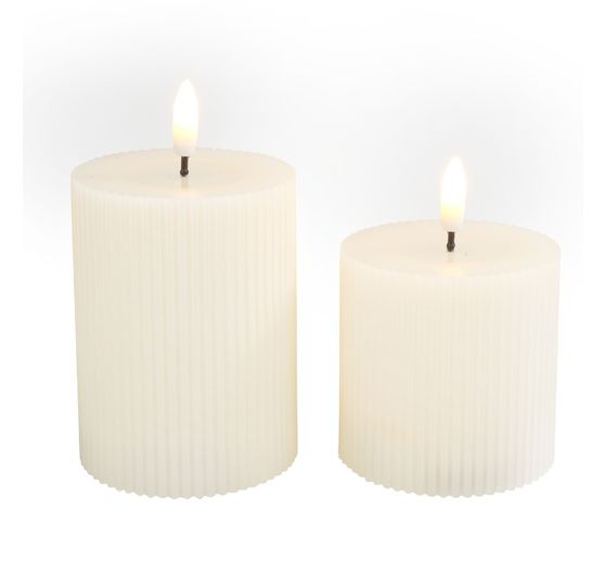Bougies LED en cire véritable « Cannelées », set de 2, avec minuterie 6/18 h