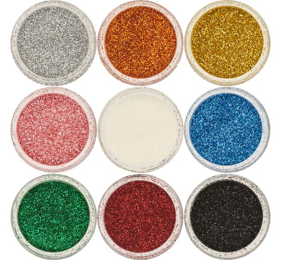 Poudre scintillante, set de couleurs, 9 bâtons