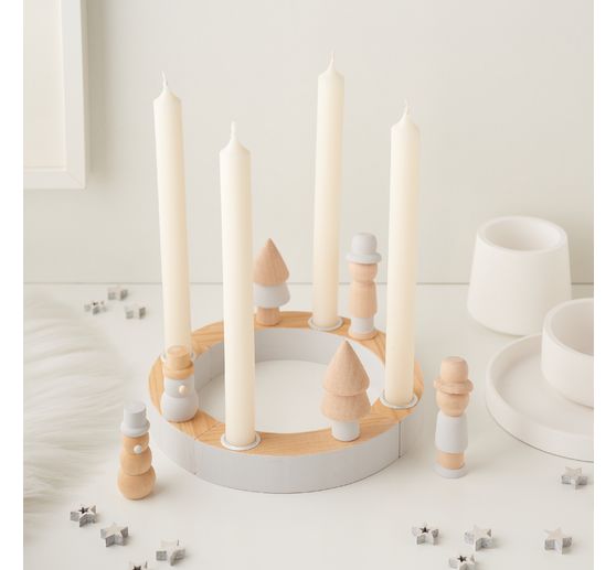 Couronne en bois / bougeoirs VBS, 4 pc.