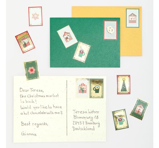 Rouleau d'autocollants « Timbres postaux de Noël »