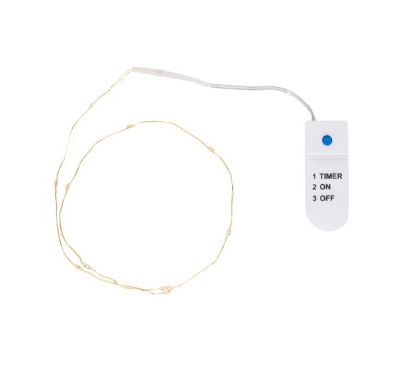 Guirlande lumineuse micro-LED VBS, avec minuterie 6/18 h, câble doré, 10 LED