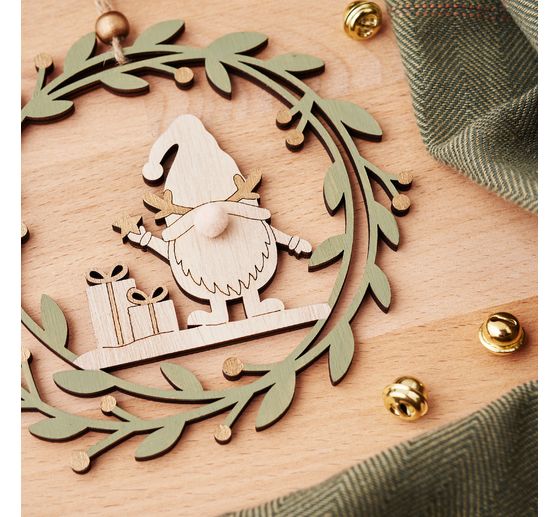 Décorations à suspendre en bois VBS « Lutin et renne », set de 2