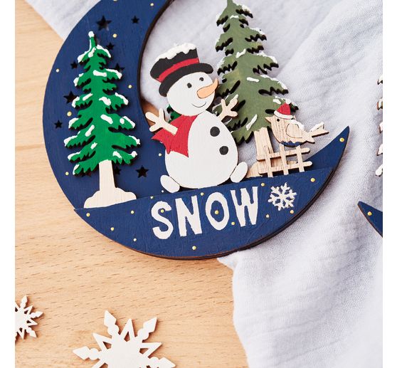 Décorations à suspendre en bois VBS « Demi-lune, Père Noël et Snowy », set de 2