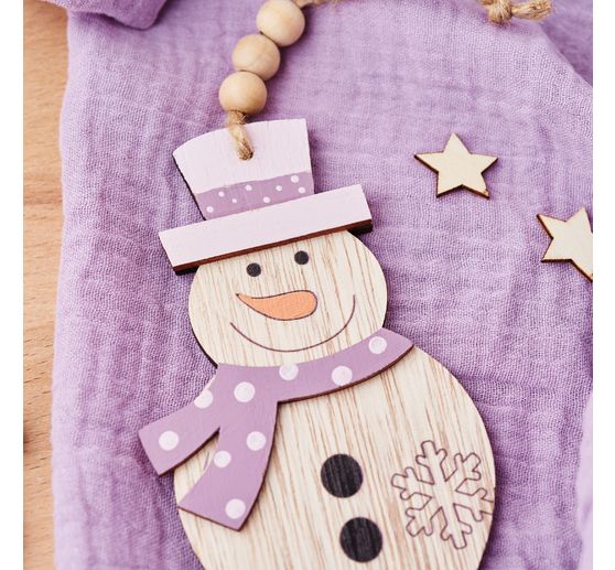 Décorations à suspendre en bois VBS « Lutin et bonhomme de neige », set de 2