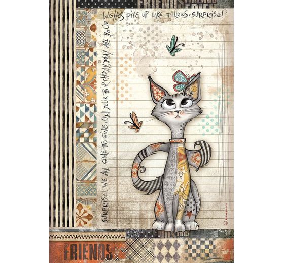 Soie de paille à motifs « Furry Friends - Cats and Butterfly »