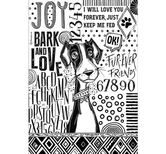 Soie de paille à motifs « Furry Friends - Dog Black and White »