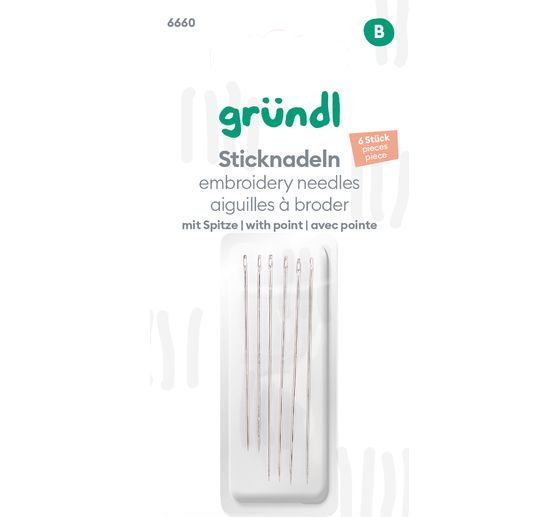 Gründl Embroidery needles with point, 6 pieces