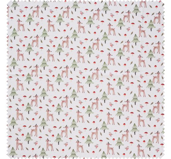 Tissu coton au mètre « Chevreuil dans la forêt de champignons »