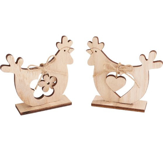 D&eacute;coration &agrave; embo&icirc;ter en bois VBS &laquo; Poules &raquo;, set de 2