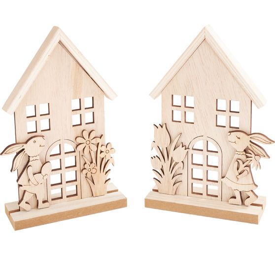 D&eacute;corations &agrave; embo&icirc;ter en bois VBS &laquo; Bunny Cottage &raquo;, set de 2