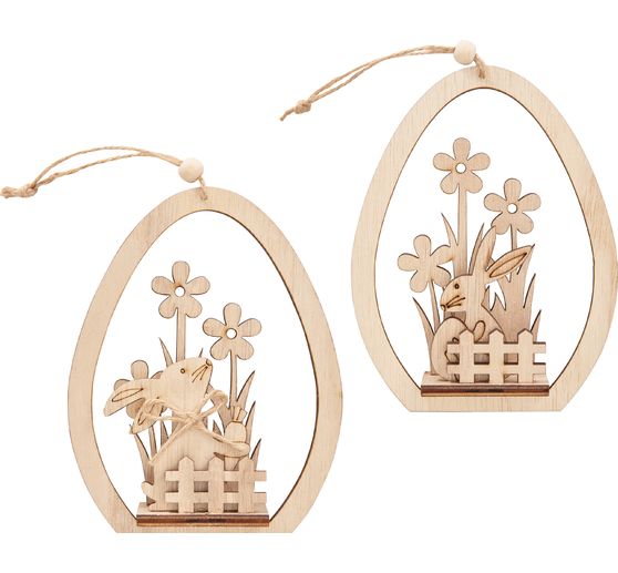 Suspension &oelig;uf &agrave; embo&icirc;ter VBS &laquo; Lapin avec carotte et &oelig;uf &raquo;, set de 2