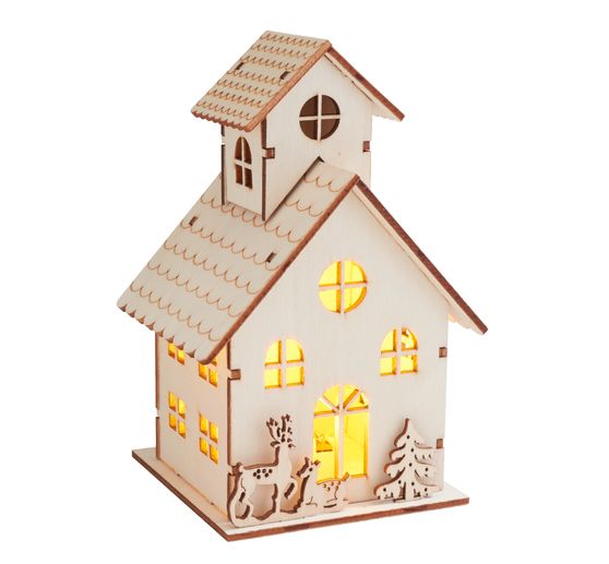Kit de construction bois VBS « Maison à tourelle », éclairage LED inclus