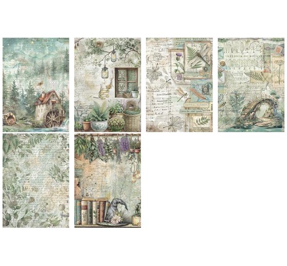 Assortiment de soies de paille à motifs « Herbarium Silvae », set de 6 pièces