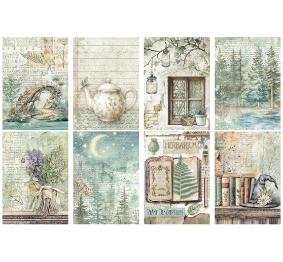 Assortiment de soies de paille à motifs « Herbarium Silvae », set de 8 pièces