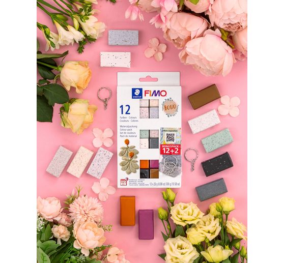 FIMO soft material pack "Boho Effect", 12 colours