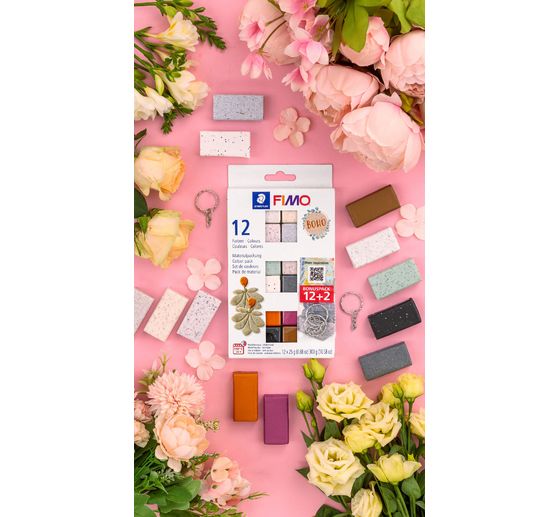 FIMO soft material pack "Boho Effect", 12 colours